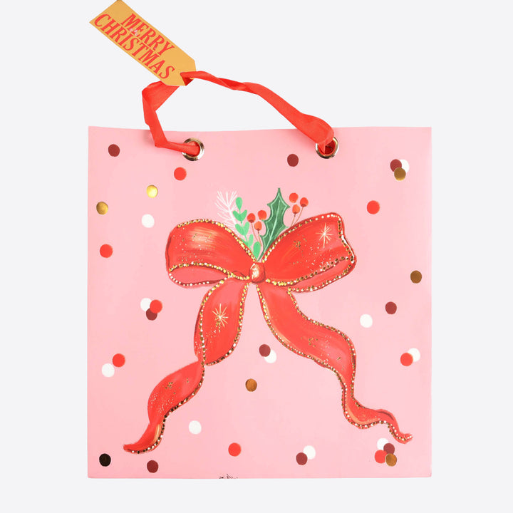 Red Bow Foiled Christmas Gift Bags - Medium - Assorted