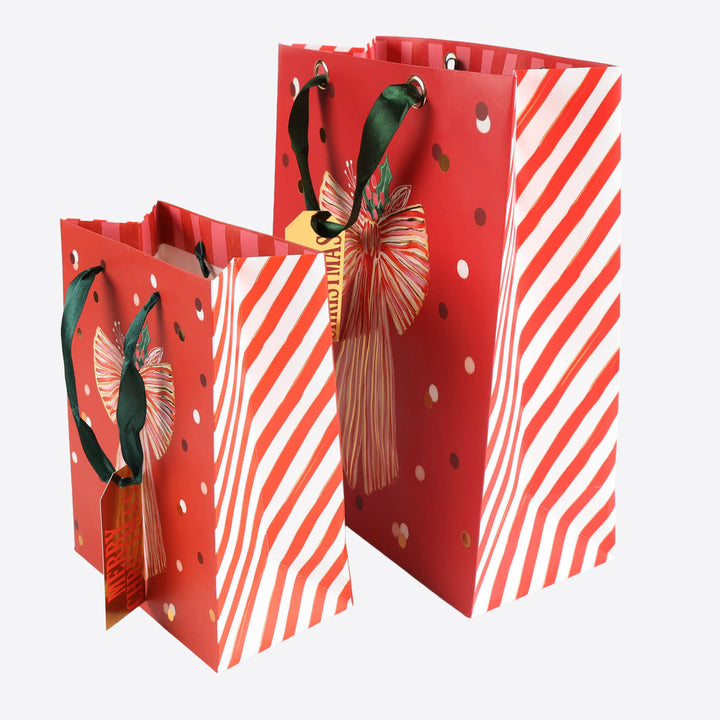 Red Bow Foiled Christmas Gift Bags - Medium - Assorted