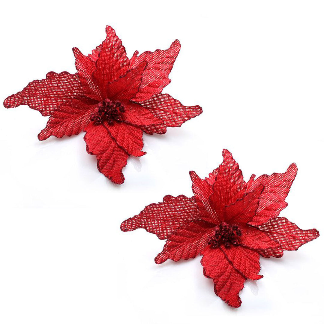 Red Burlap Flower Pick Red Glitter Trim