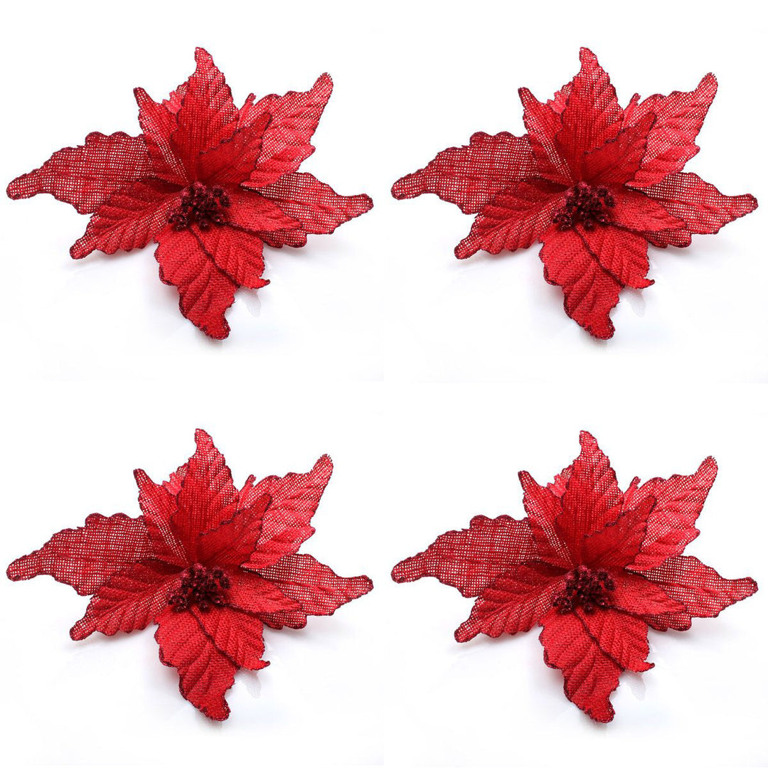 Red Burlap Flower Pick Red Glitter Trim