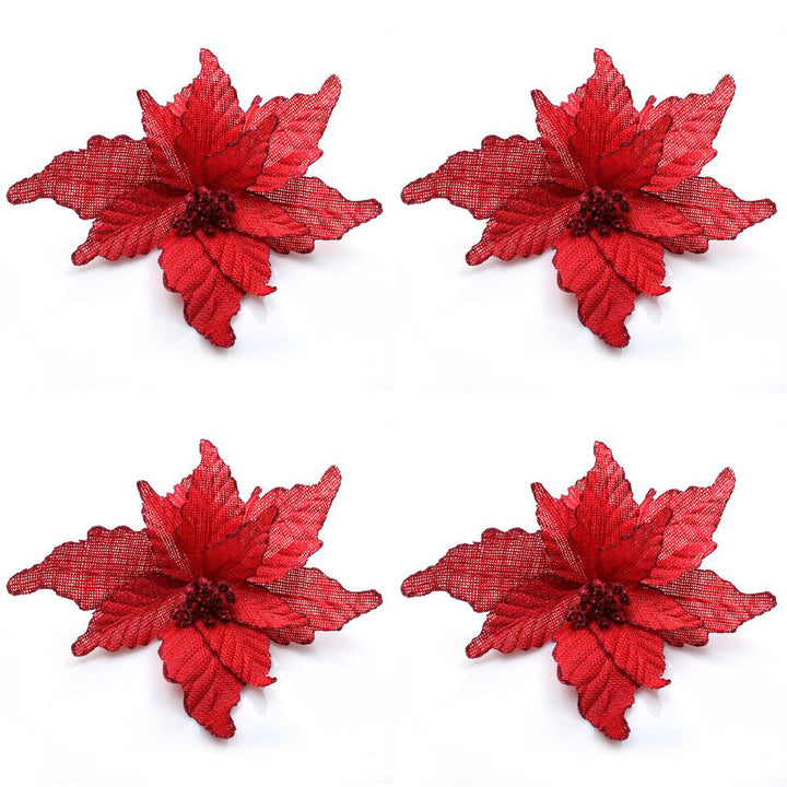 Red Burlap Flower Pick Red Glitter Trim