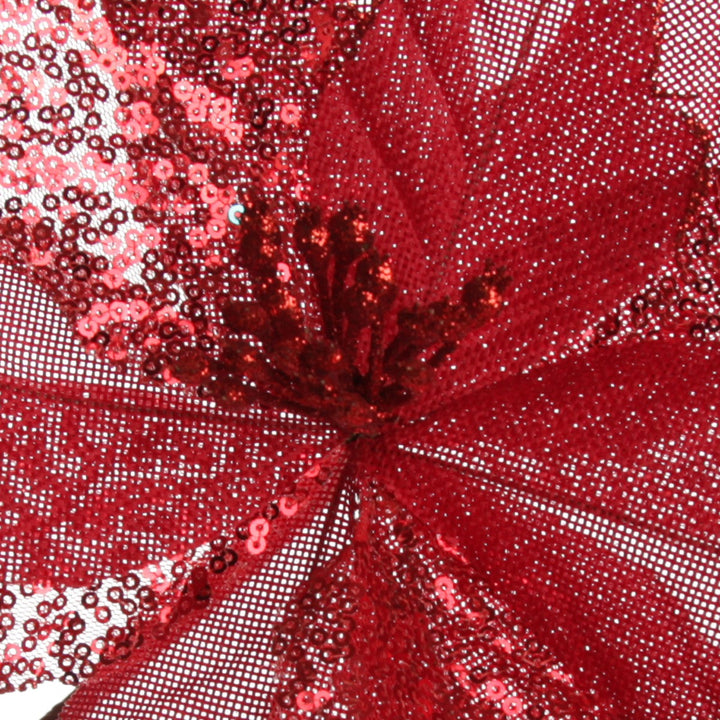 Red Burlap Sequin Flower close up