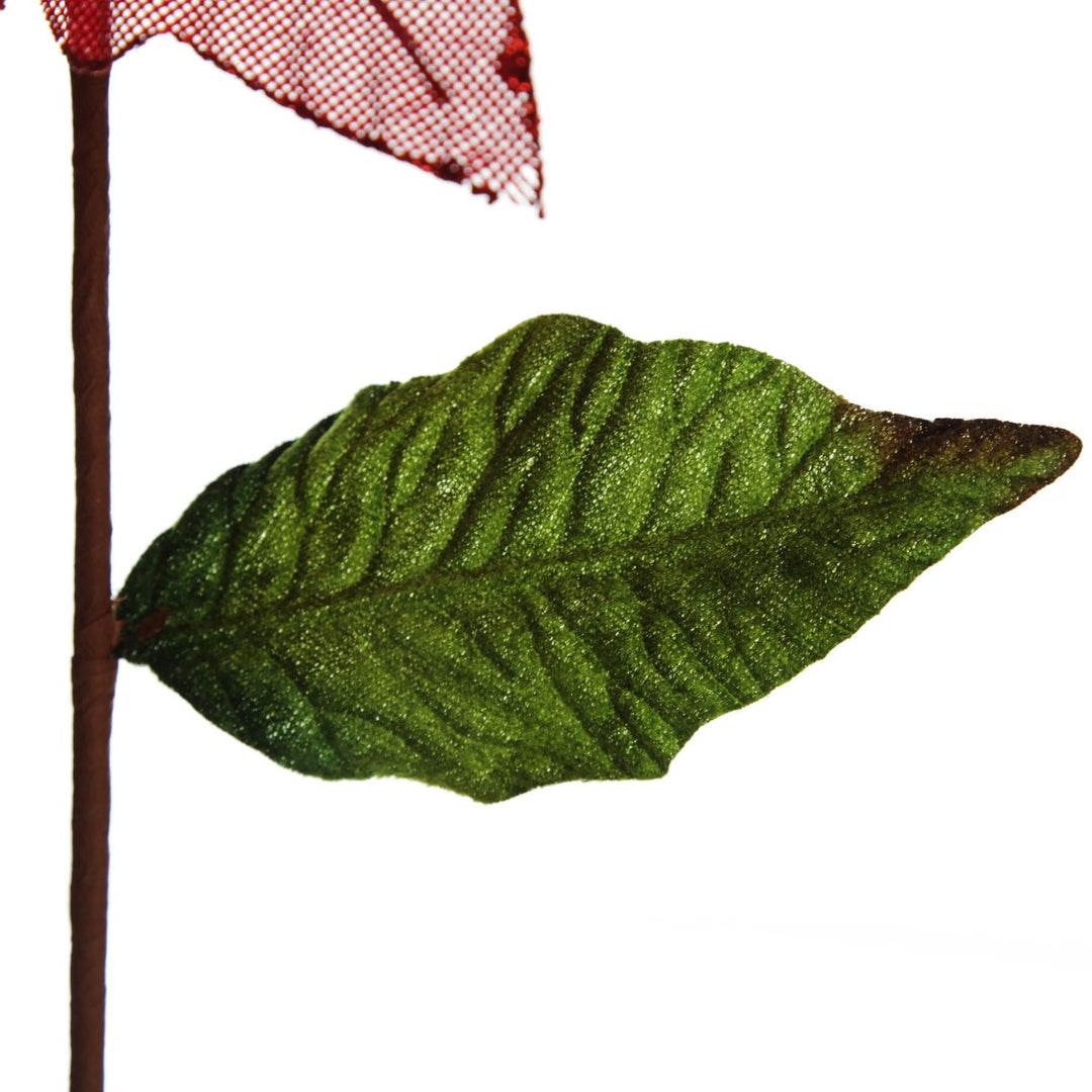 Red Burlap Sequin Flower leaf detail