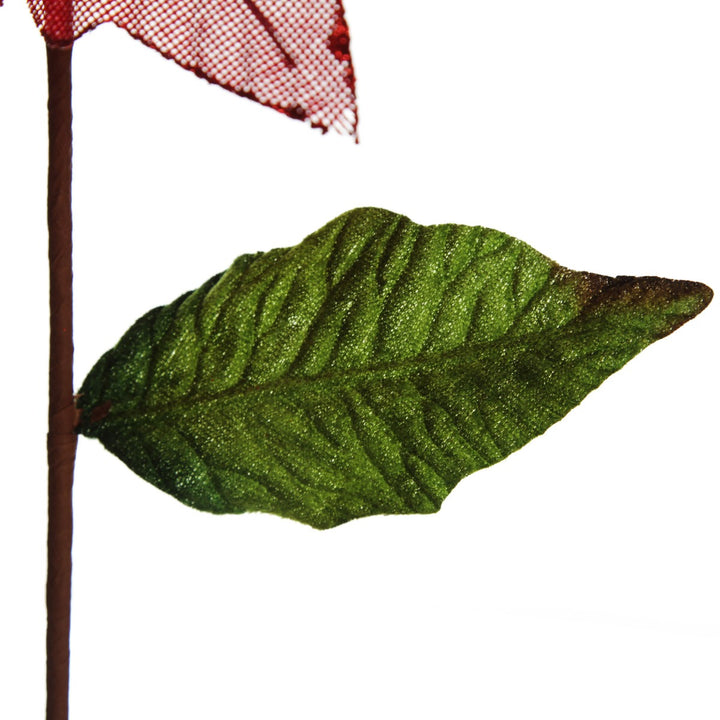 Red Burlap Sequin Flower leaf detail