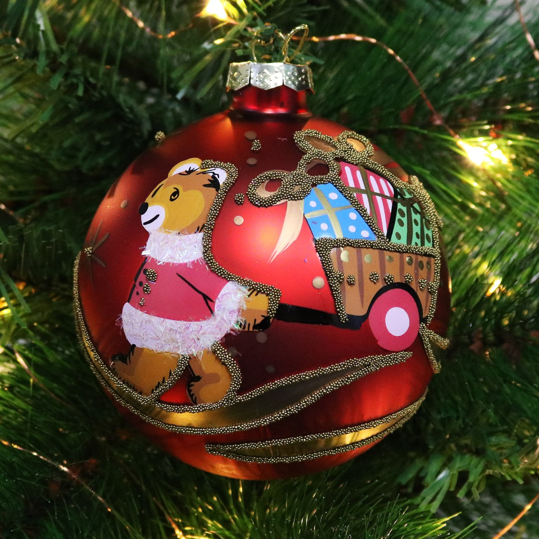 Red Christmas Bear with Cart Bauble