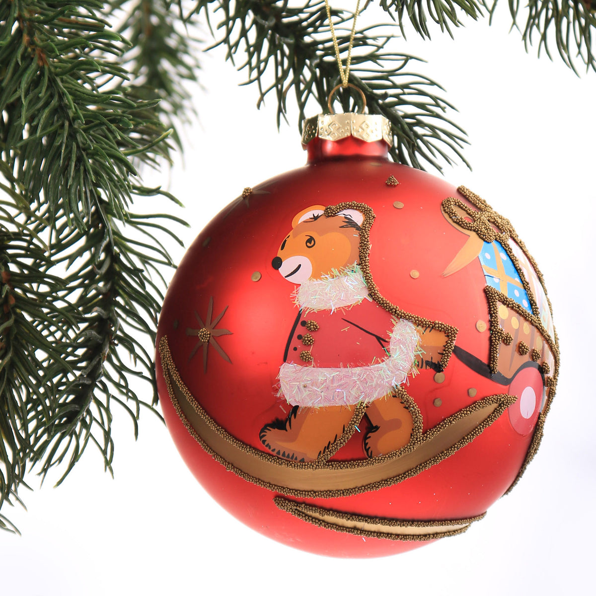 Red Christmas Bear with Cart Bauble