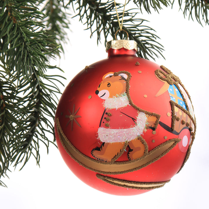 Red Christmas Bear with Cart Bauble