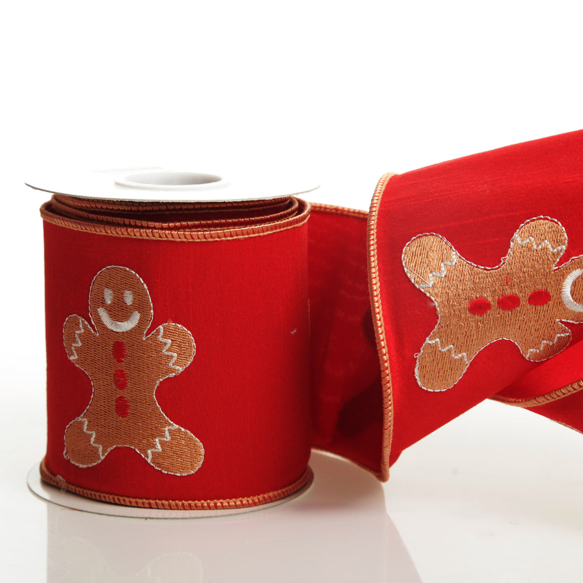 Red Christmas Ribbon Garland with Embroidered Gingerbread