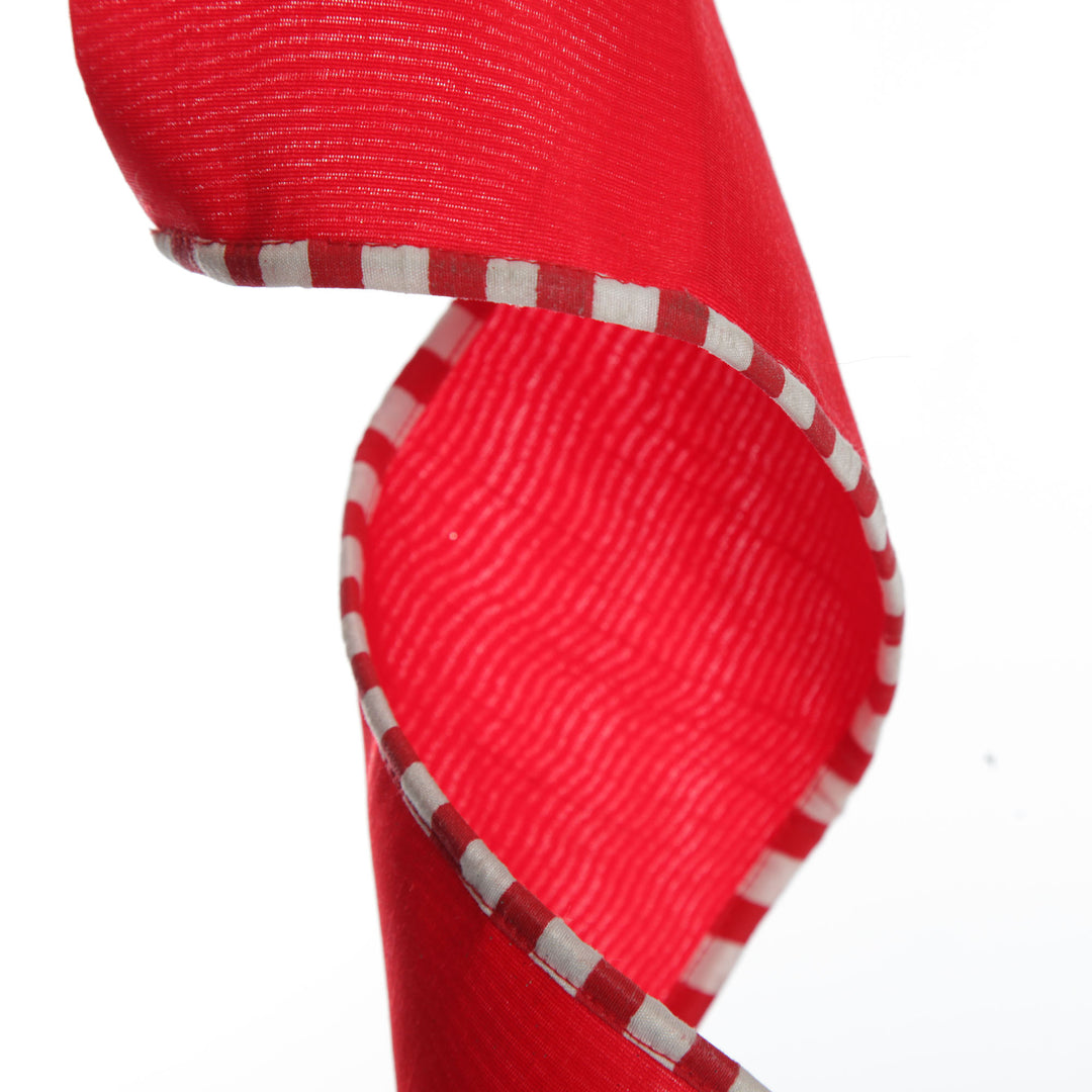 Red Christmas Ribbon Garland with Piped Striped Edge
