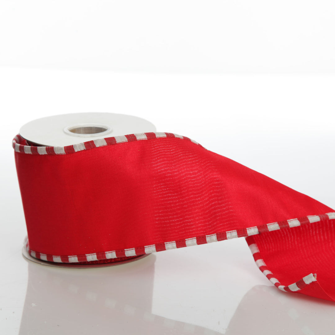 Red Christmas Ribbon Garland with Piped Striped Edge