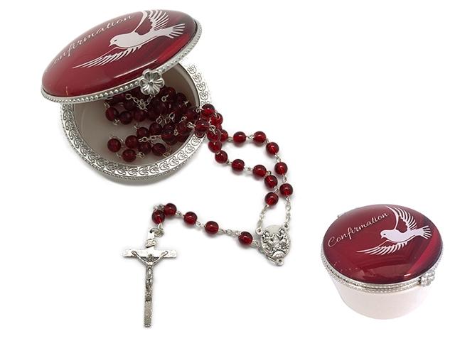 Confirmation Red Rosary in Porcelain Box