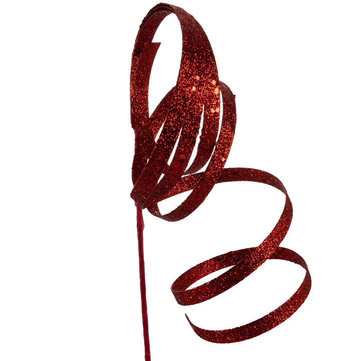Red Curly Ribbon Christmas Tree Pick Small