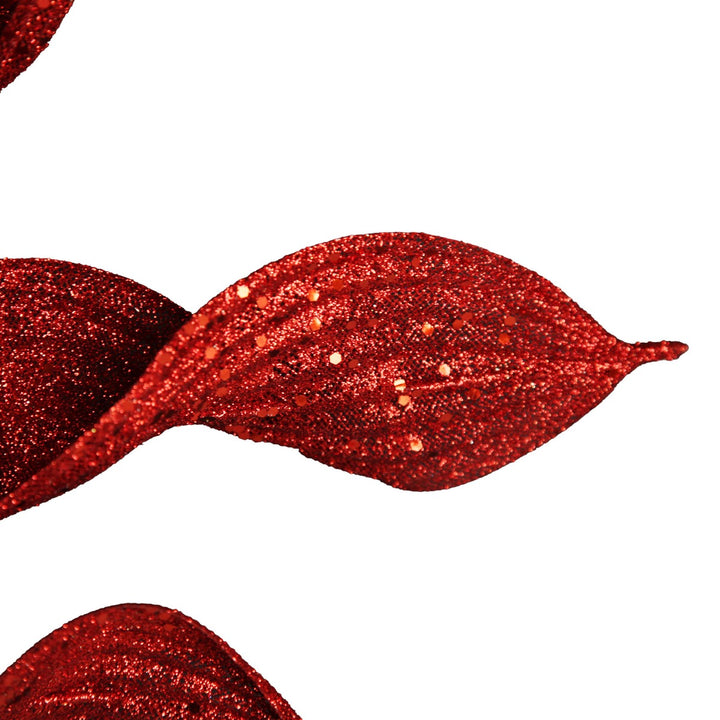 Red Curved Leaf Glitter Spray - Leaves detail