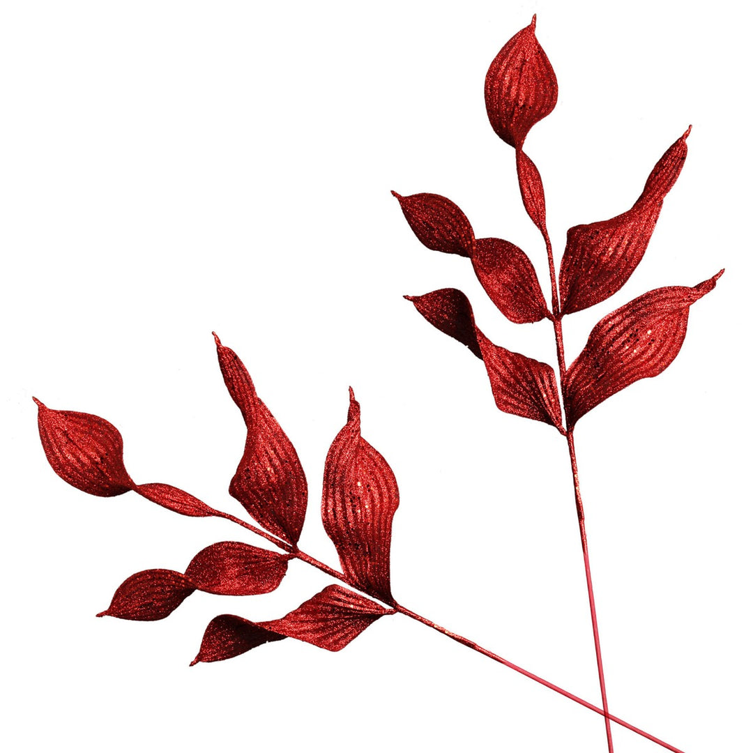 Red Curved Leaf Glitter Spray