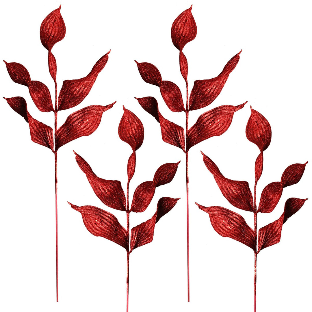 Red Curved Leaf Glitter Spray
