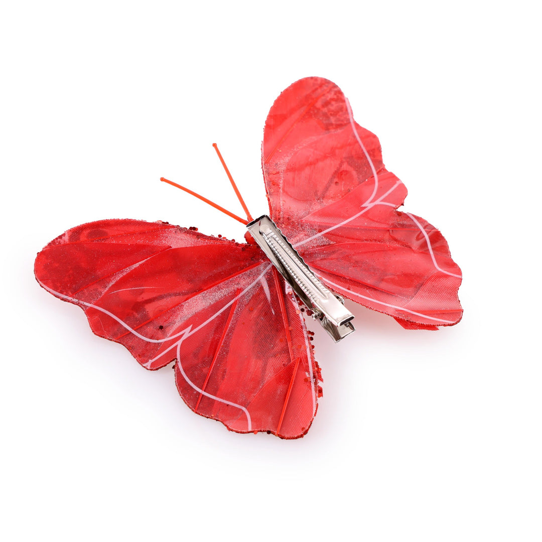 Red Feather Butterfly Clips - Pack of 3