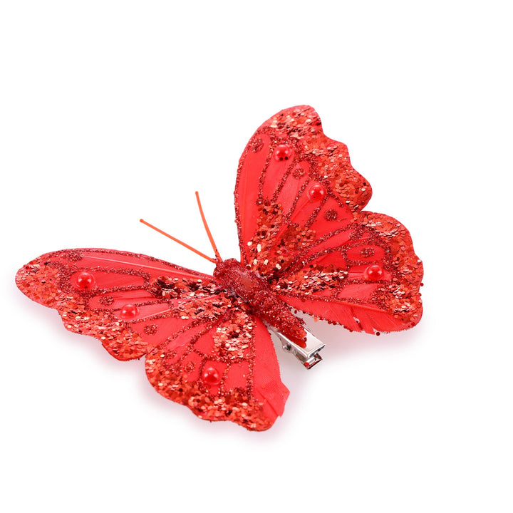 Red Feather Butterfly Clips - Pack of 3
