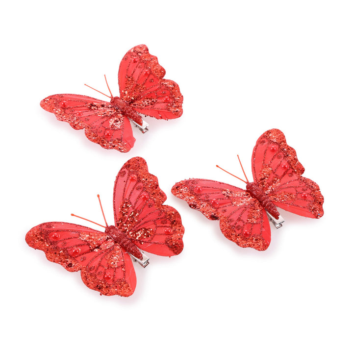 Red Feather Butterfly Clips - Pack of 3