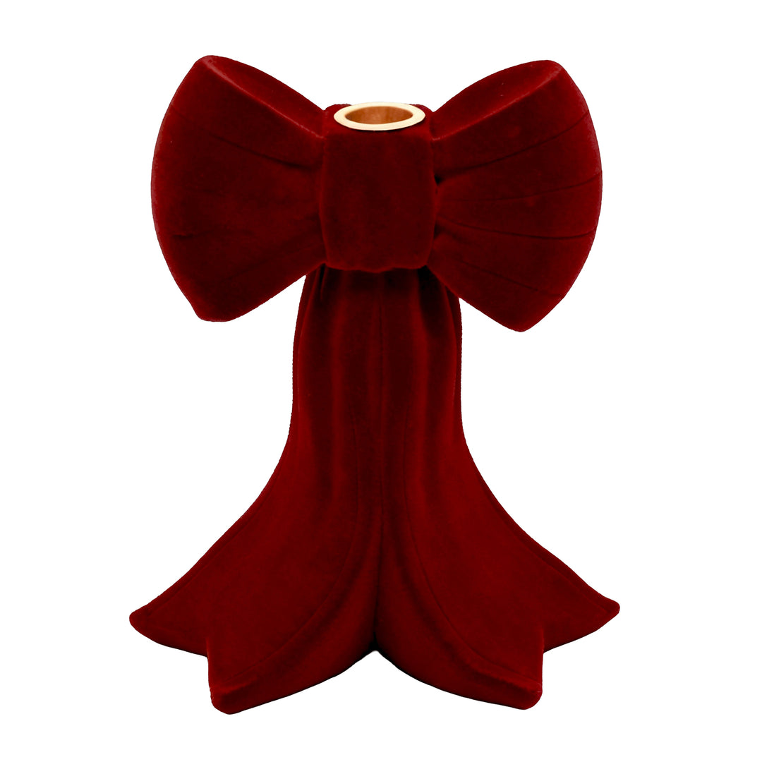 Red Flocked Bow Candle Holder - 22.8cm(H)