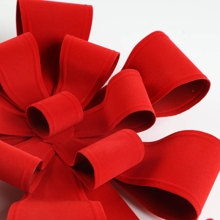 Red Flocked Bow Metal Wreath Hanger