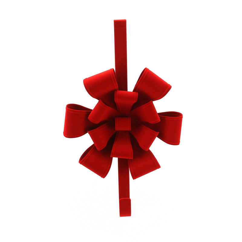 Red Flocked Bow Metal Wreath Hanger