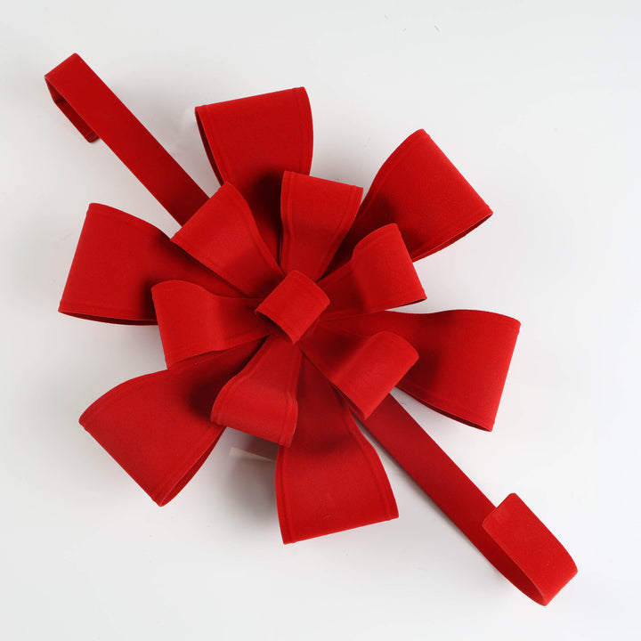 Red Flocked Bow Metal Wreath Hanger