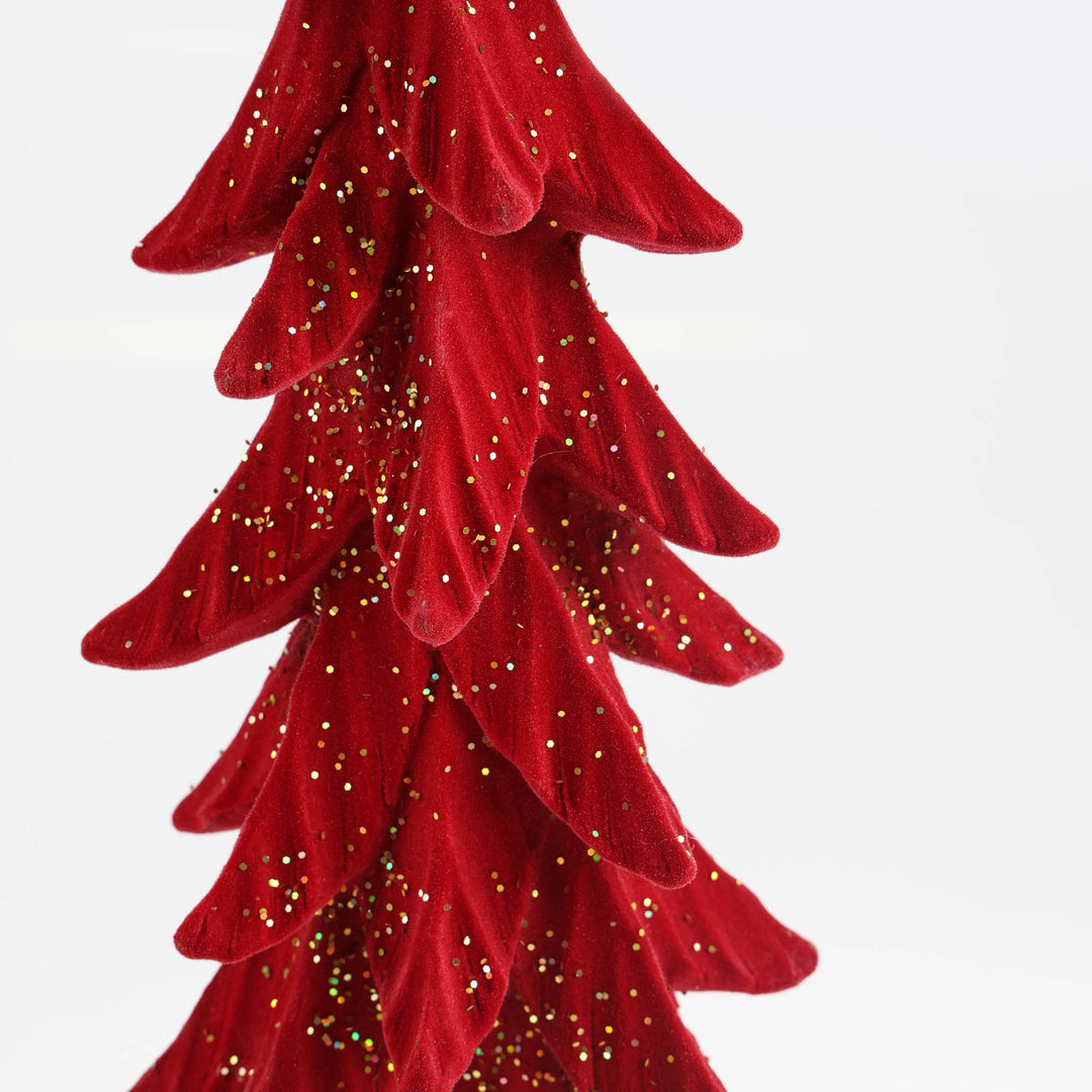 Red Flocked Christmas Tree with Gold Glitter Sprinkles - 35cm