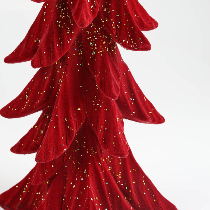 Red Flocked Christmas Tree with Gold Glitter Sprinkles - 35cm