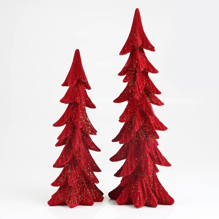 Red Flocked Christmas Tree with Gold Glitter Sprinkles - 35cm