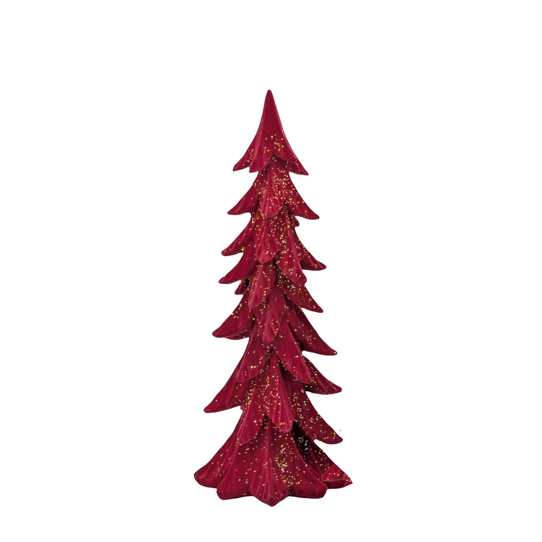 Red Flocked Christmas Tree with Gold Glitter Sprinkles - 35cm
