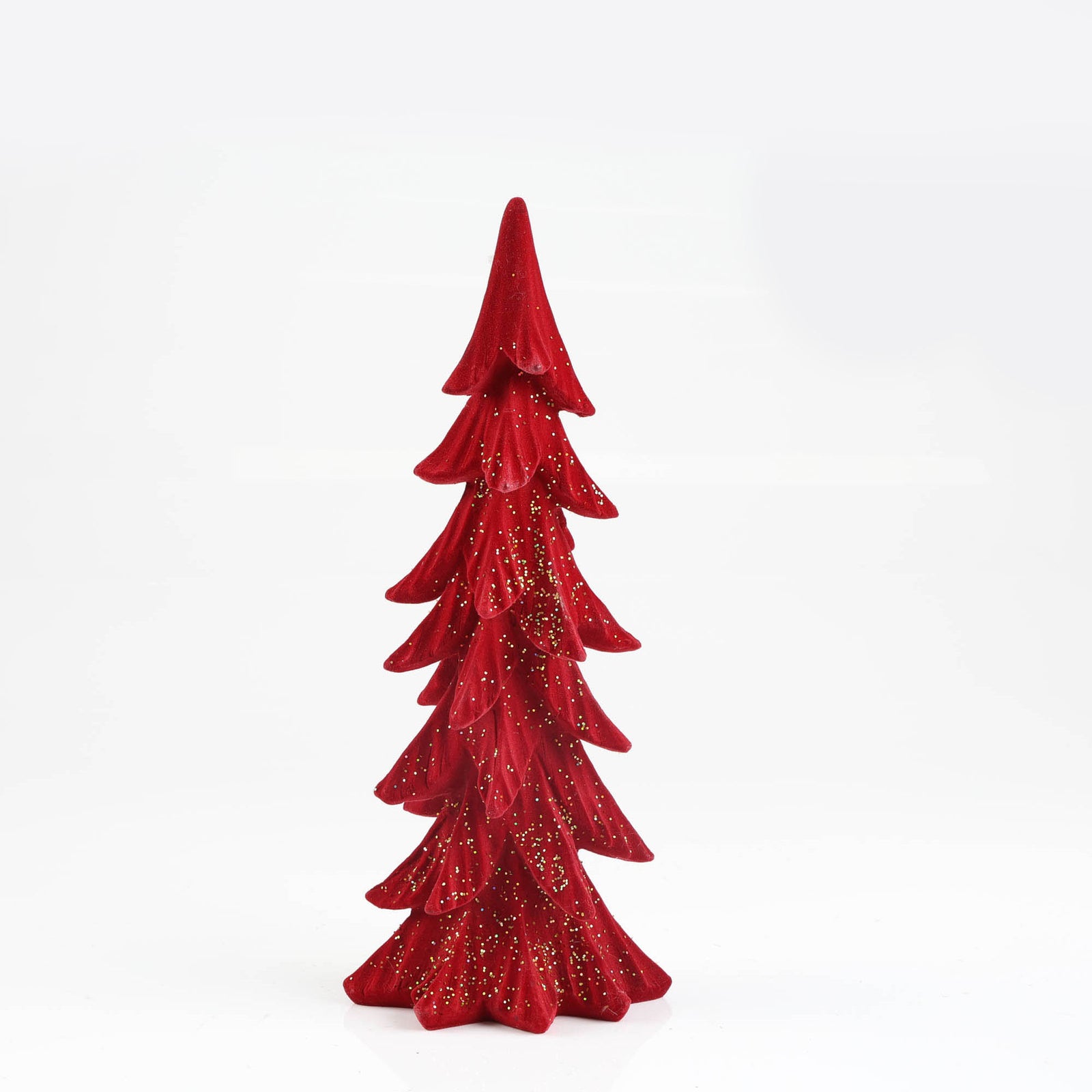 Red Flocked Christmas Tree with Gold Glitter Sprinkles - 35cm