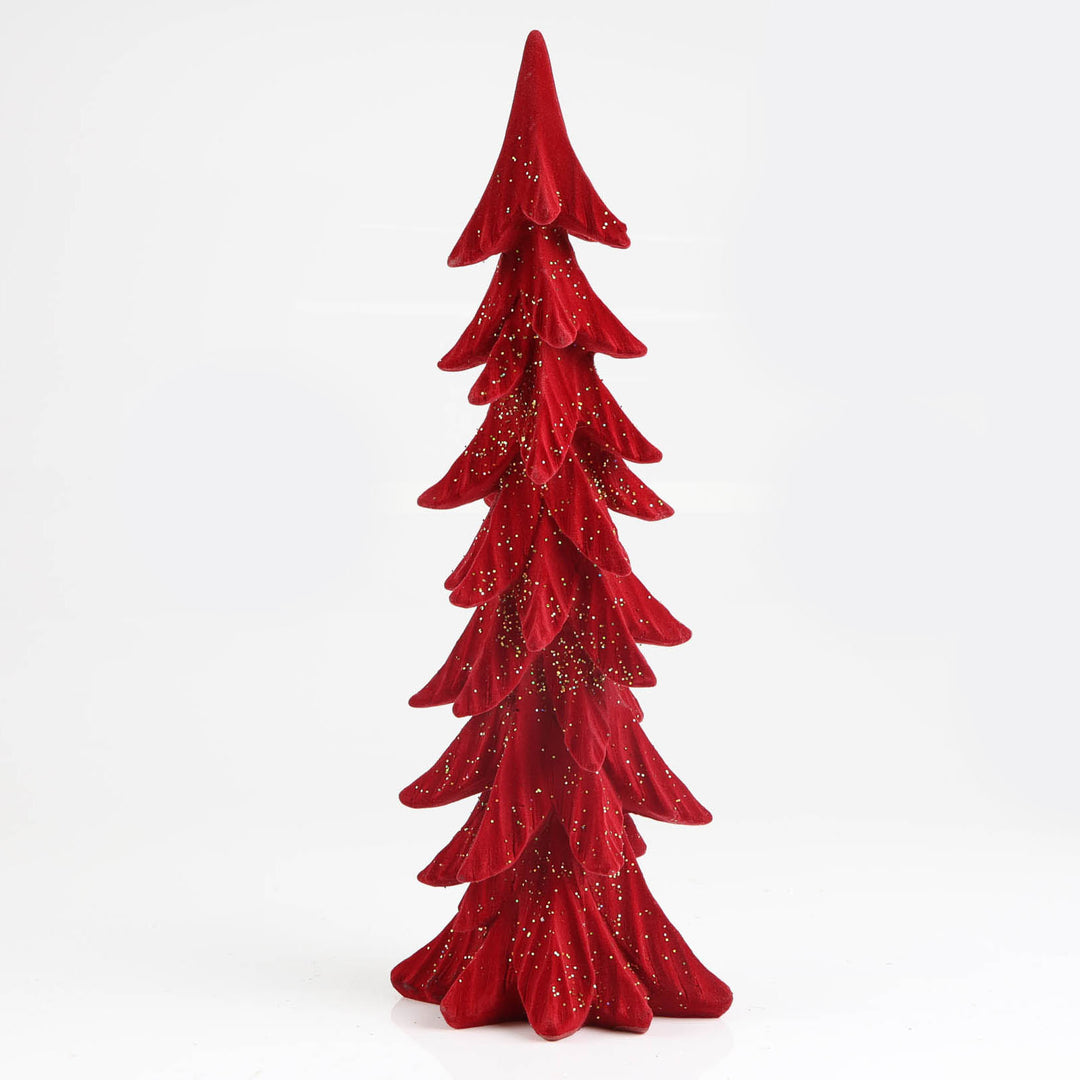 Red Flocked Christmas Tree with Gold Glitter Sprinkles - 44cm