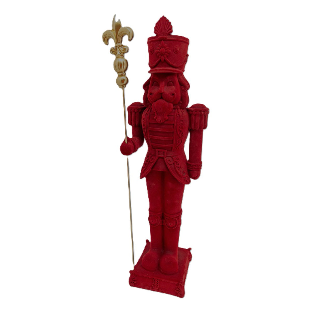 Red Flocked Nutcracker with Gold Staff - 100cm