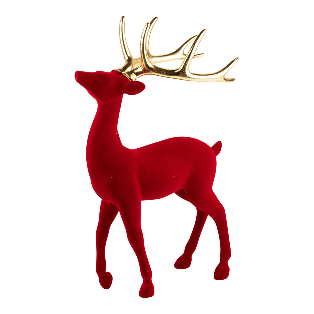Red Flocked Standing Deer - 44cm