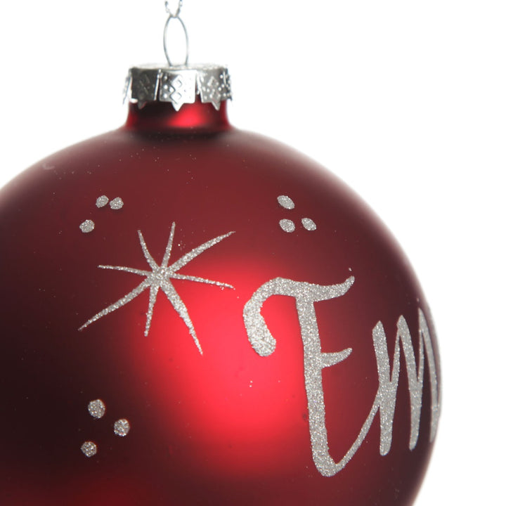 Red Glass Personalised Christmas Bauble Glitter Detail