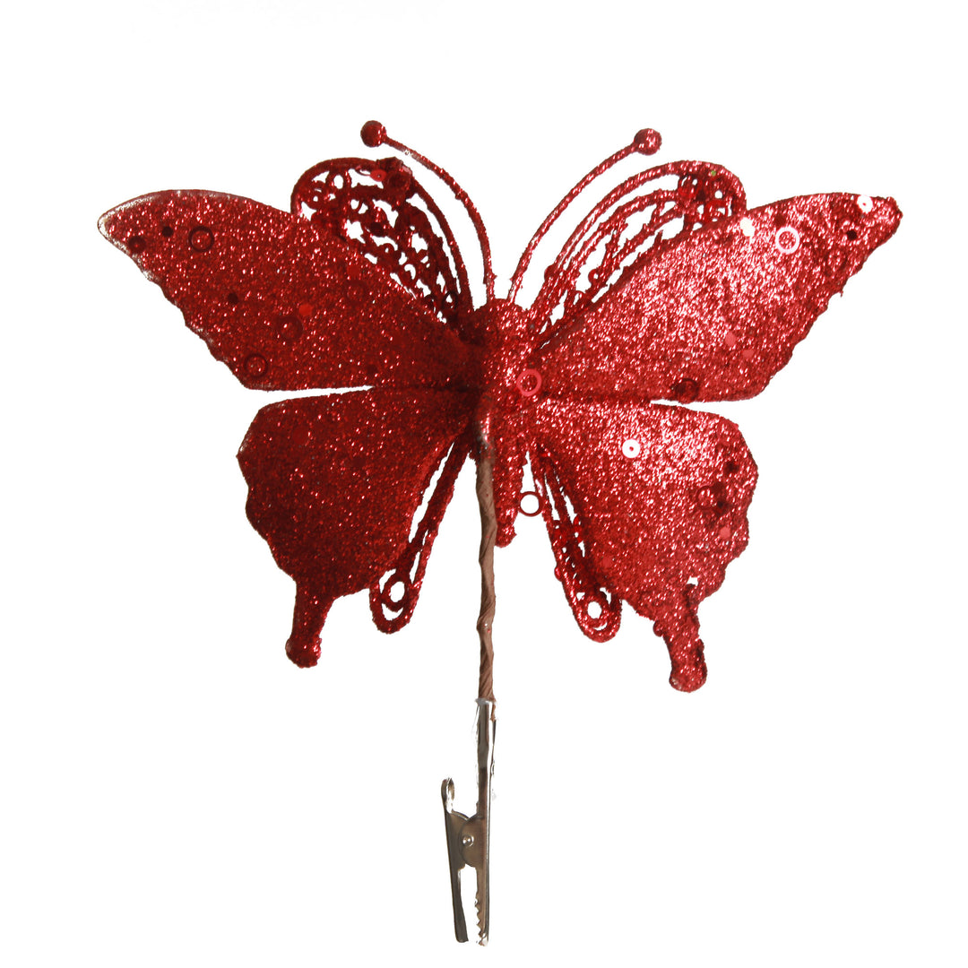 Red Glitter and Sequin Butterfly Clip