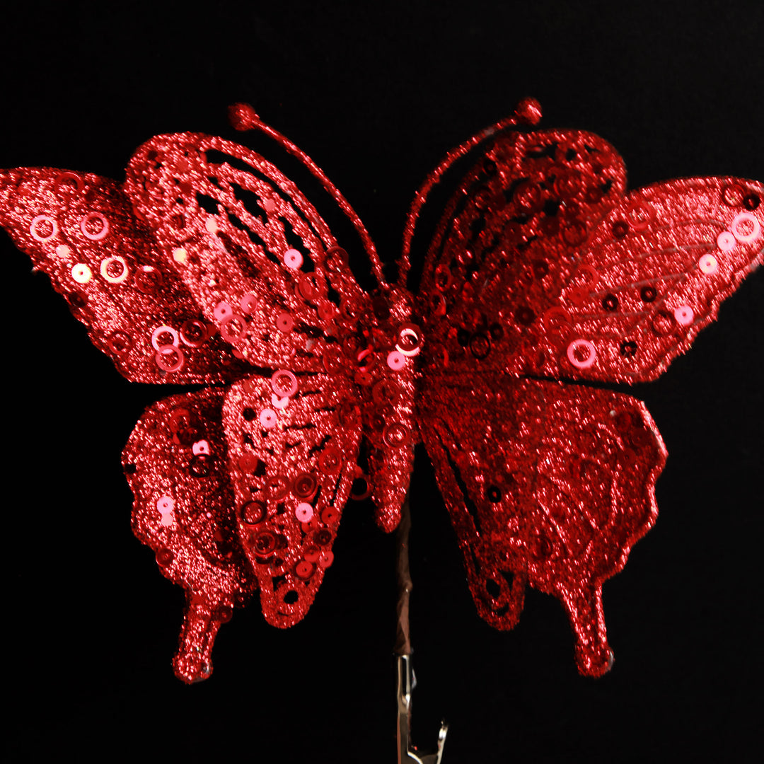 Red Glitter and Sequin Butterfly Clip