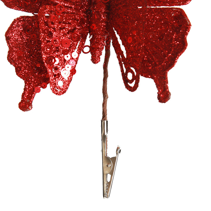 Red Glitter and Sequin Butterfly Clip