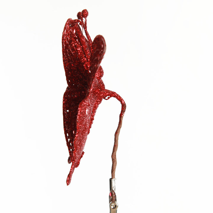 Red Glitter and Sequin Butterfly Clip