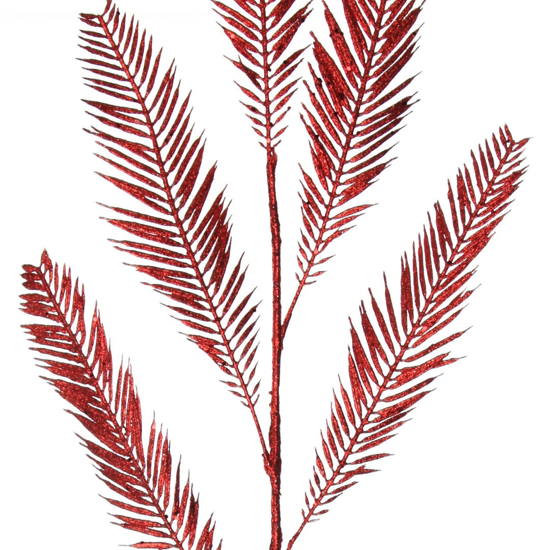 Red Glitter Feather Spray Close up