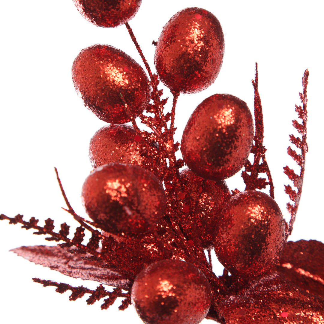 Red Glitter Fruit and Nut Christmas Picks - Set of 2