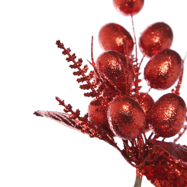 Red Glitter Fruit and Nut Christmas Picks - Set of 2
