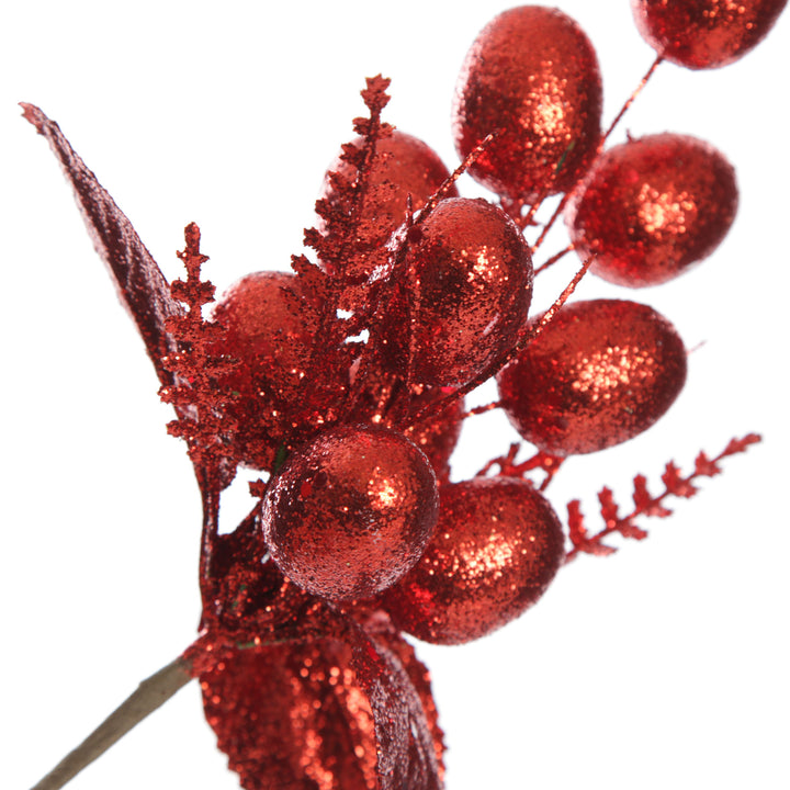Red Glitter Fruit and Nut Christmas Picks - Set of 2