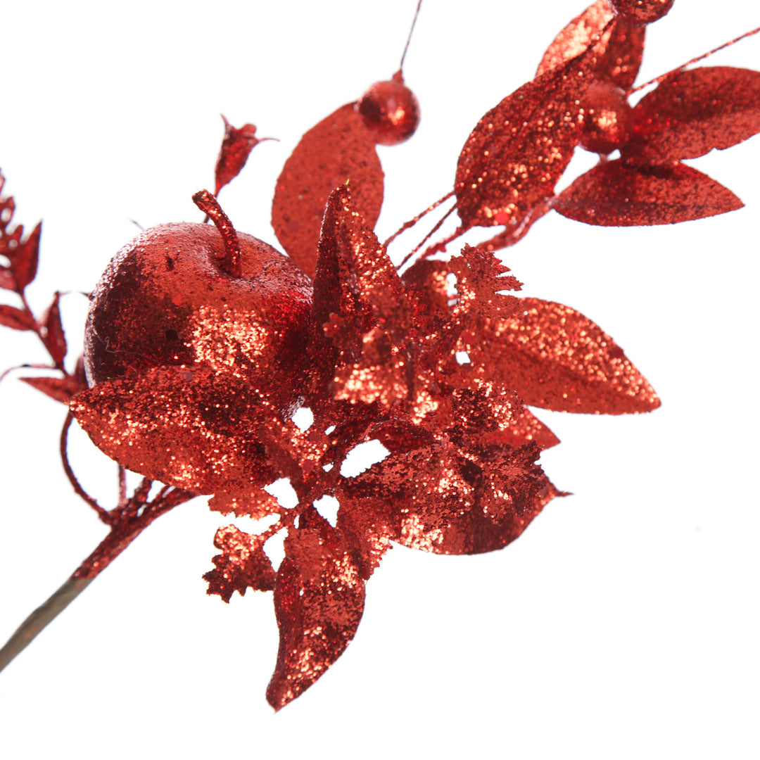 Red Glitter Fruit and Nut Christmas Picks - Set of 2