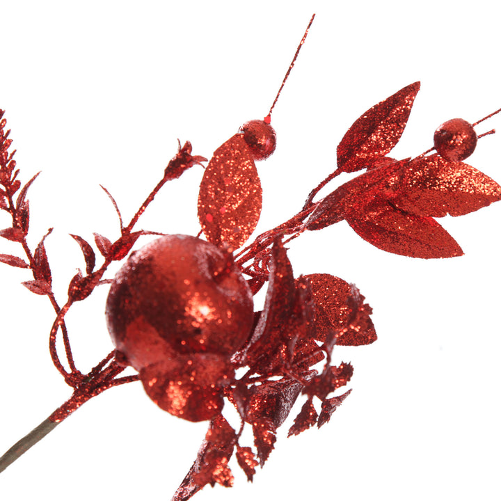 Red Glitter Fruit and Nut Christmas Picks - Set of 2