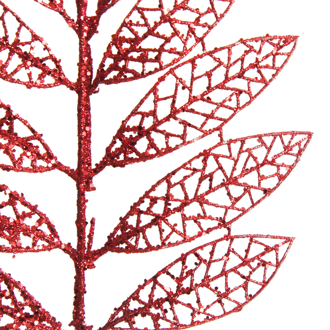 Red Glitter Mesh Leaf Pick