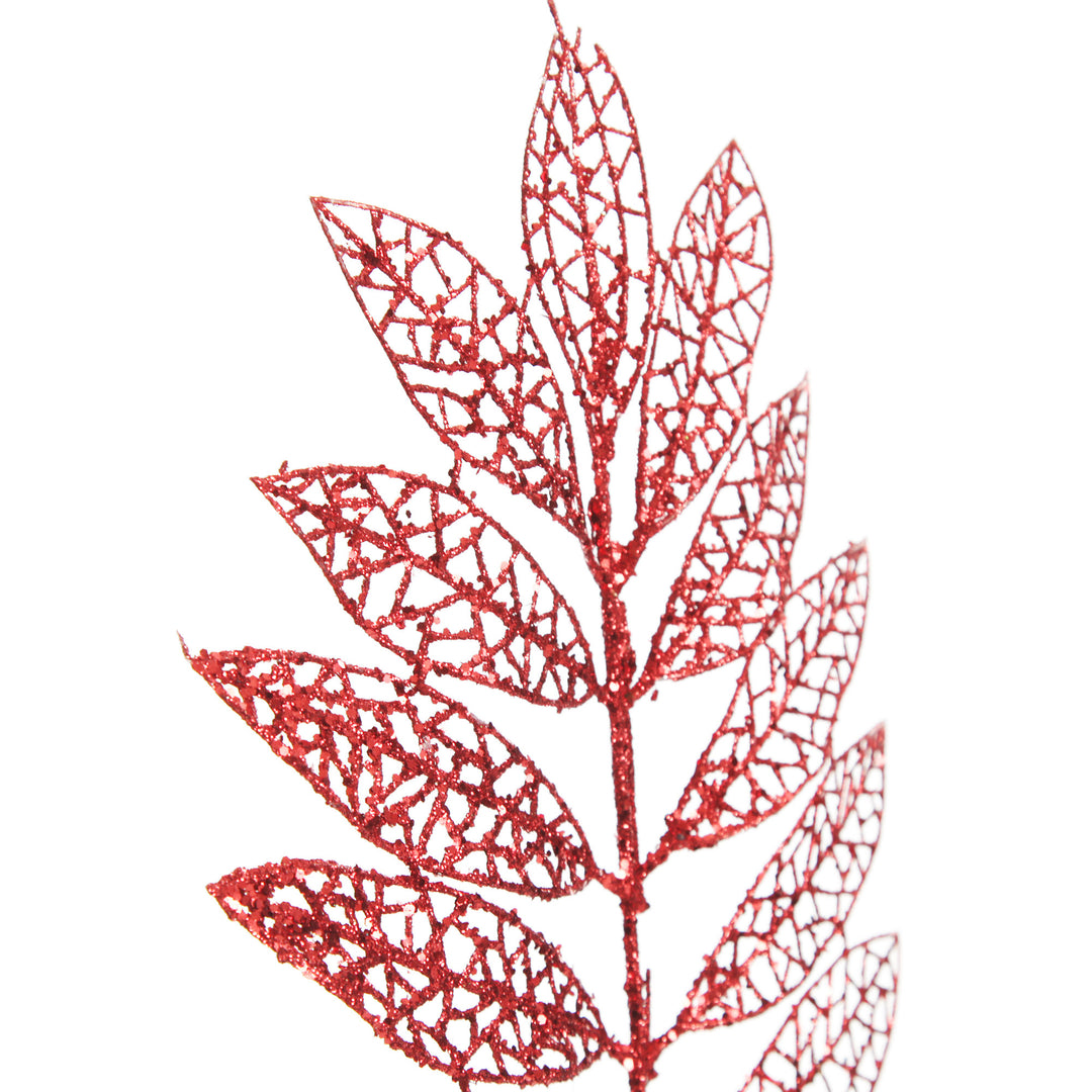Red Glitter Mesh Leaf Pick