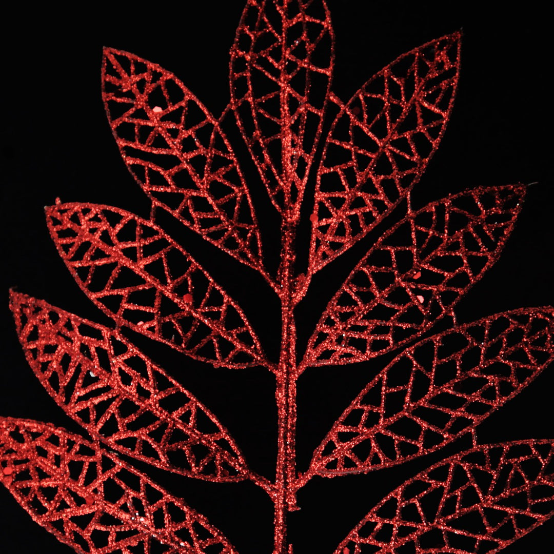 Red Glitter Mesh Leaf Pick