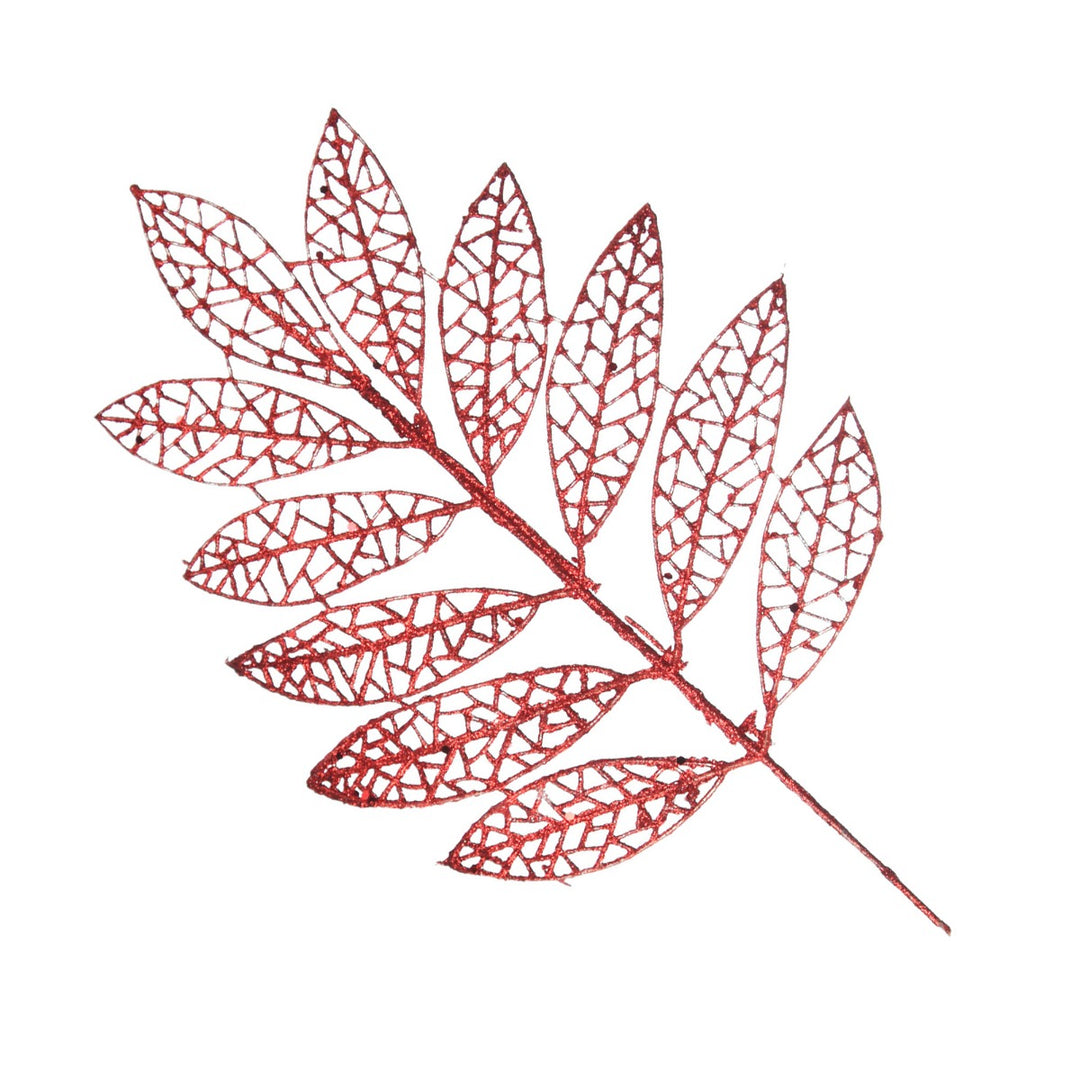 Red Glitter Mesh Leaf Pick