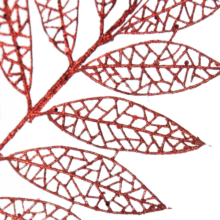 Red Glitter Mesh Leaf Spray